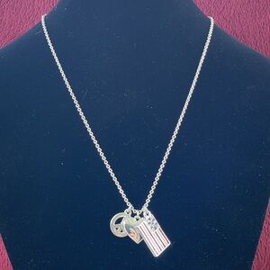 Avon patriotic necklace silver-toned peace sign, heart, and US flag charms